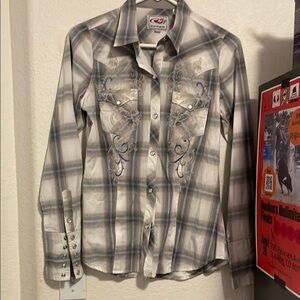 Plaid Button-Up Shirt with Embroidery